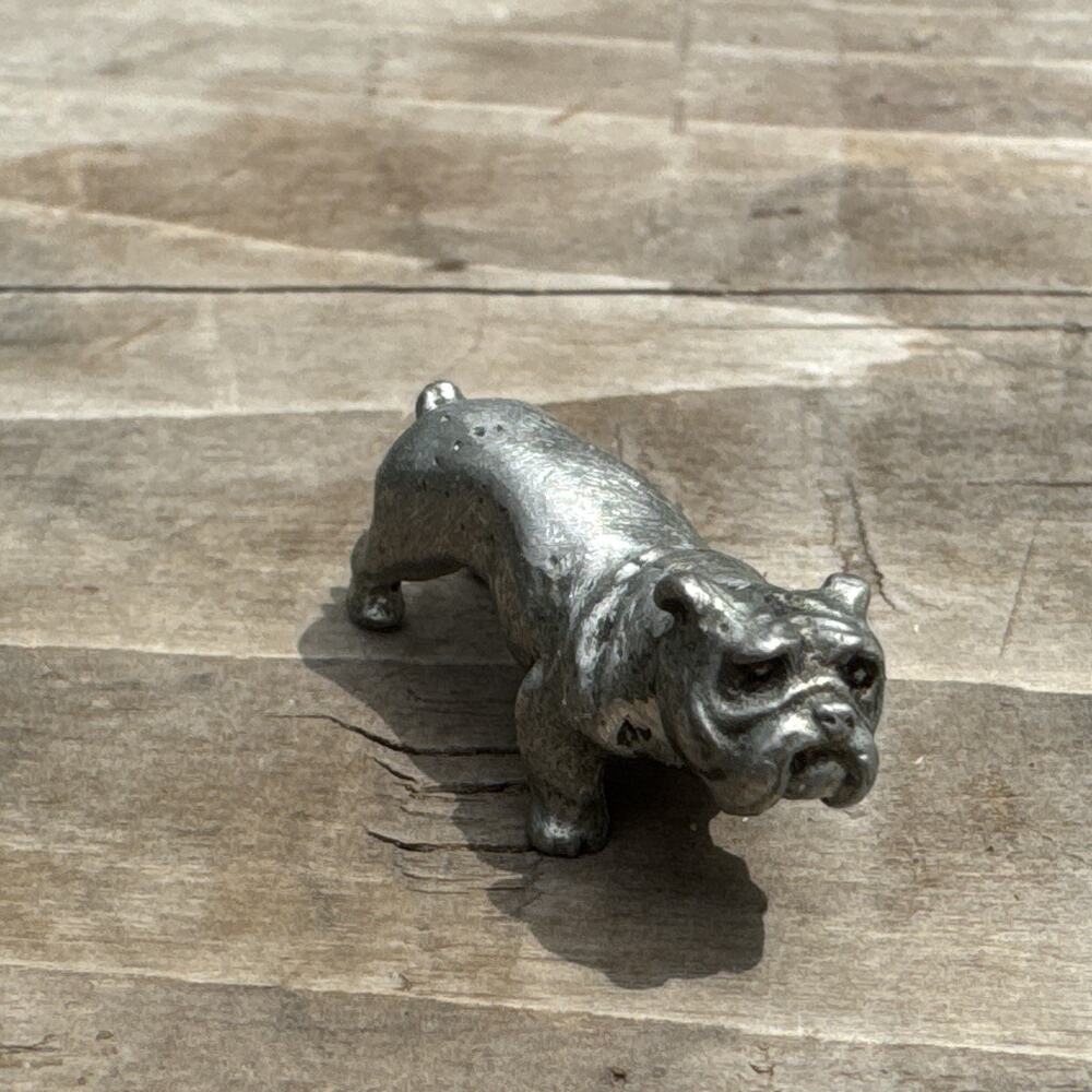 Vintage Solid Miniature Pewter Bulldog Figurine Signed Rawclif Pewter 1987